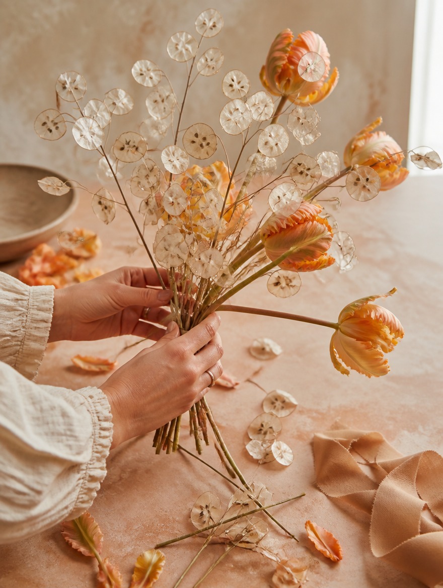 Florist arranging stems in the studio